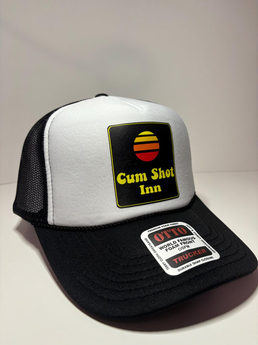 Cum Shot Inn  Custom Trucker Hat with parody design, Adjustable Snapback Closure, and Ideal for Any Occasion