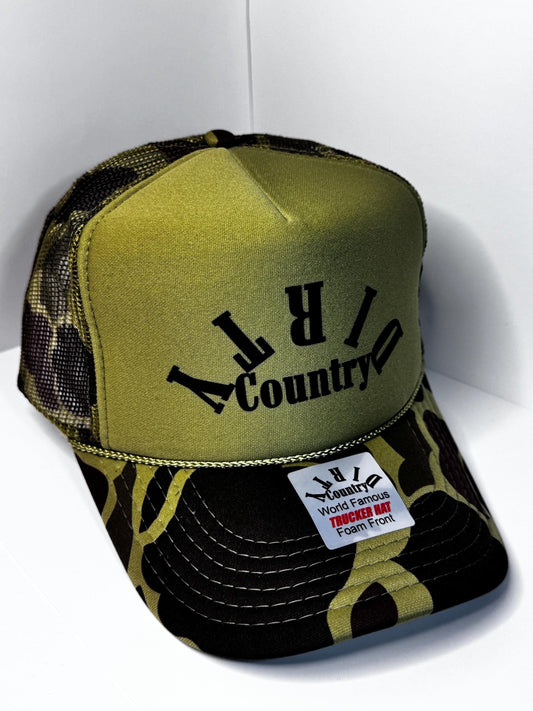 Original Dirty Country Camo  Custom Trucker Hat with parody design, Adjustable Snapback Closure, and Ideal for Any Occasion