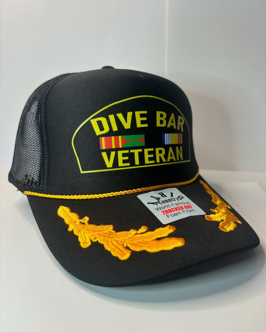 Dive Bar Veteran Custom Trucker Hat with parody design, Adjustable Snapback Closure, and Ideal for Any Occasion