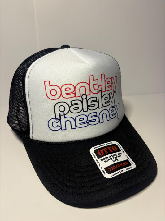 Bentley, Paisley, Chesney Custom Trucker Hat with parody design, Adjustable Snapback Closure, and Ideal for Any Occasion