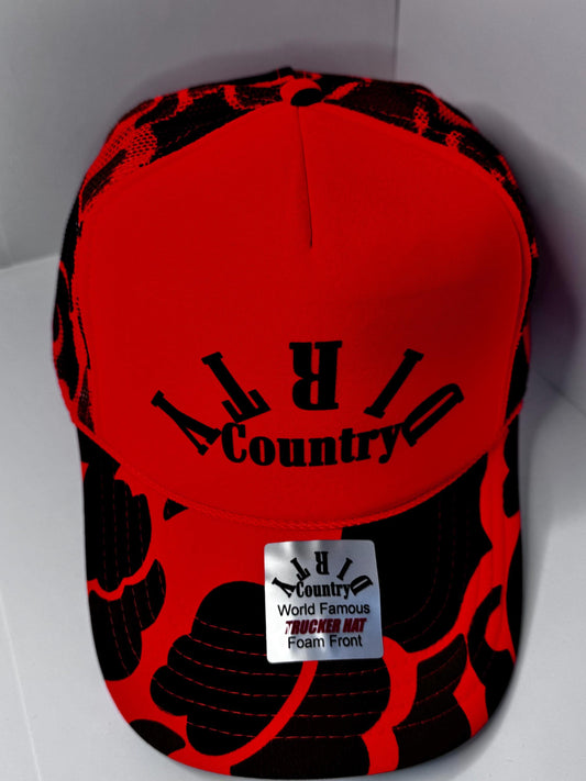 Original Dirty Country Orange Camo  Custom Trucker Hat with parody design, Adjustable Snapback Closure, and Ideal for Any Occasion