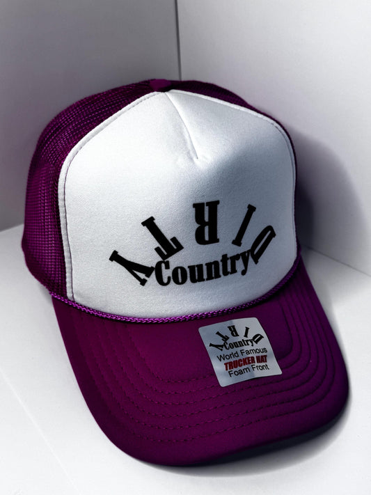 Original Dirty Country Hot Pink Custom Trucker Hat with parody design, Adjustable Snapback Closure, and Ideal for Any Occasion