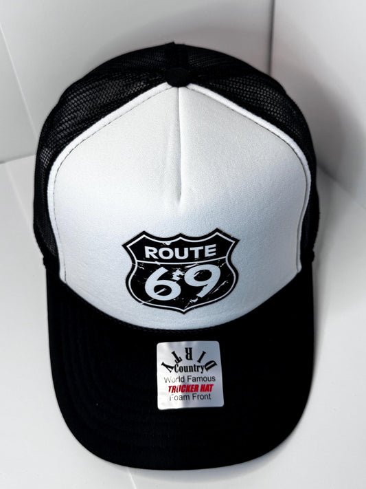 Route 69 Custom Trucker Hat with parody design, Adjustable Snapback Closure, and Ideal for Any Occasion