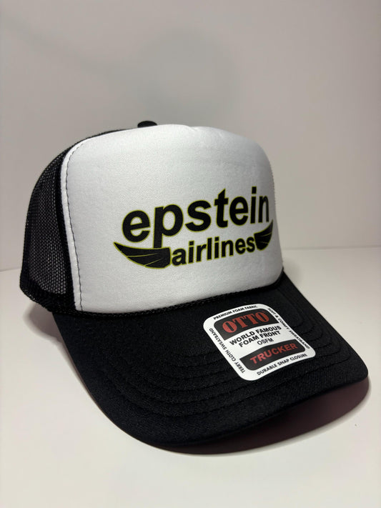 Epstein Airlines  Custom Trucker Hat with parody design, Adjustable Snapback Closure, and Ideal for Any Occasion