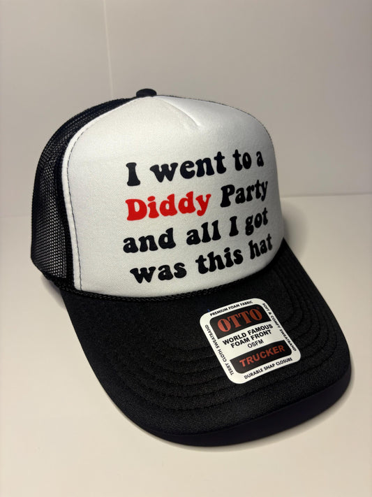 Diddy Party Custom Trucker Hat with parody design, Adjustable Snapback Closure, and Ideal for Any Occasion