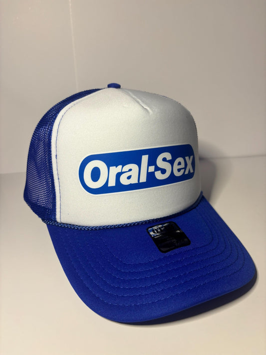 Oral-Sex Custom Trucker Hat with parody design, Adjustable Snapback Closure, and Ideal for Any Occasion