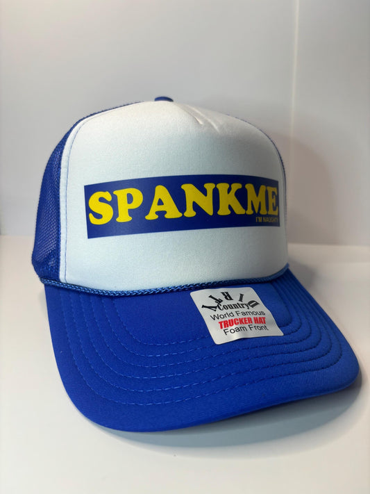 Spank Me I’m Naughty Custom Trucker Hat with parody design, Adjustable Snapback Closure, and Ideal for Any Occasion