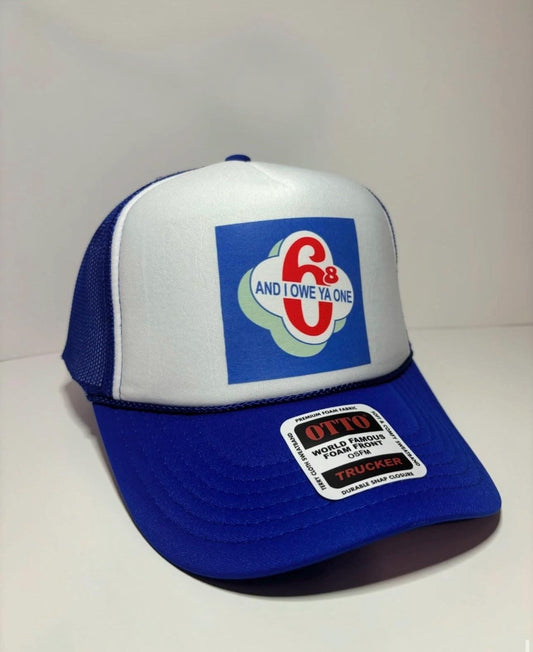 68 and I owe ya 1 Custom Trucker Hat with parody design, Adjustable Snapback Closure, and  Logo, Ideal for Any Occasion