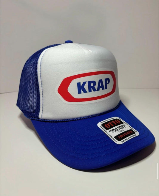 Krap Custom Trucker Hat with parody design, Adjustable Snapback Closure, and Logo, Ideal for Any Occasion