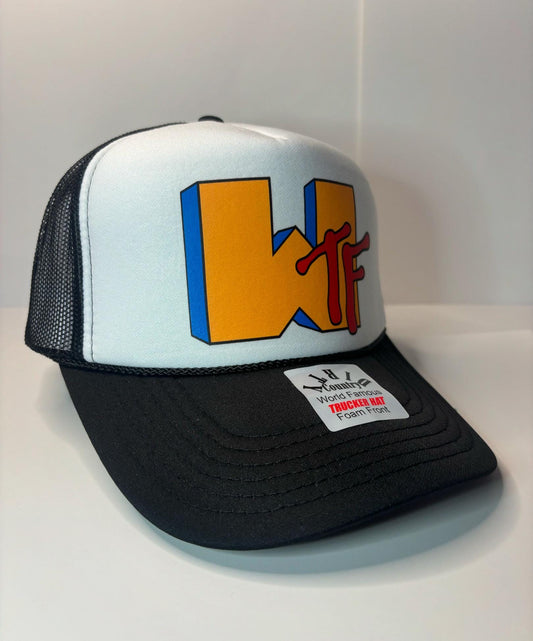 WTF  Custom Custom Trucker Hat with parody design, Adjustable Snapback Closure, and Ideal for Any Occasion