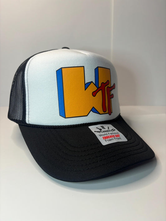 WTF  Custom Custom Trucker Hat with parody design, Adjustable Snapback Closure, and Ideal for Any Occasion