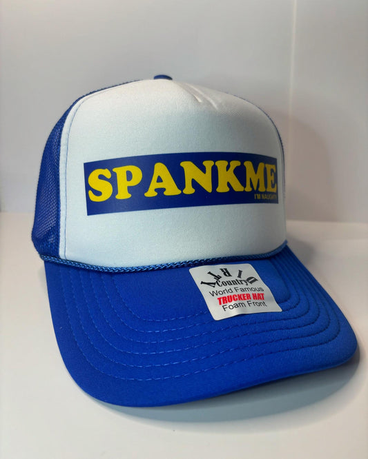 Spank Me I’m Naughty Custom Trucker Hat with parody design, Adjustable Snapback Closure, and Ideal for Any Occasion