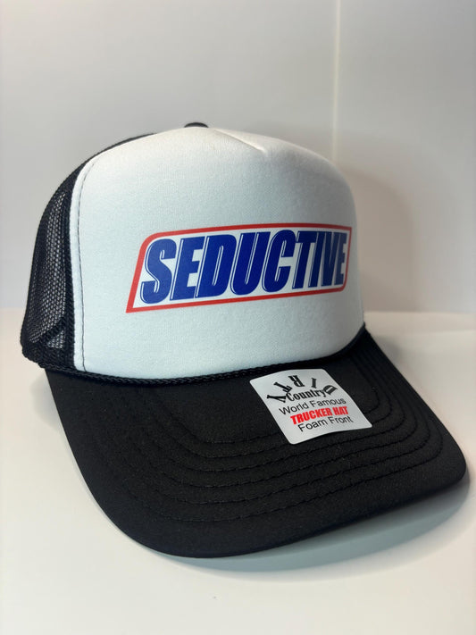 Seductive Custom Trucker Hat with parody design, Adjustable Snapback Closure, and Ideal for Any Occasion