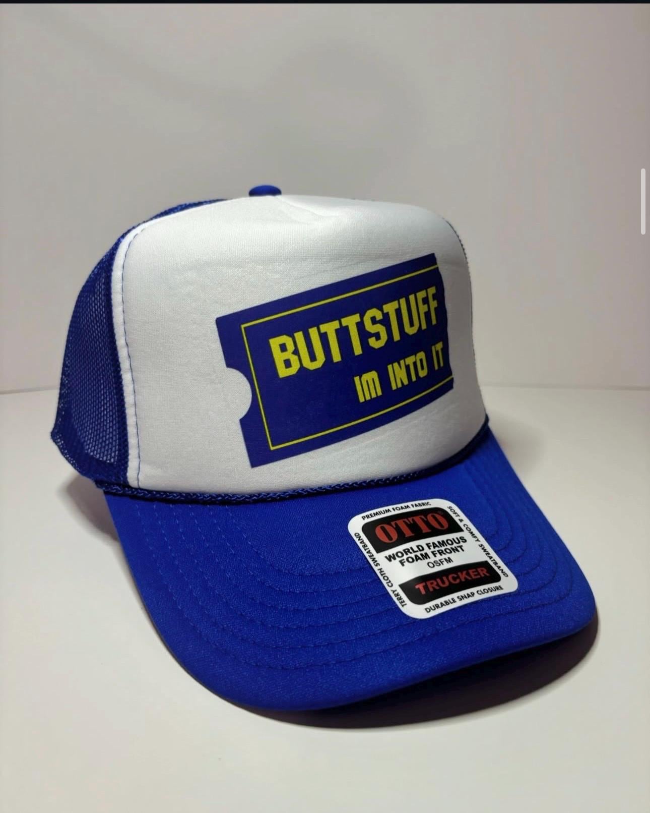 Butt Stuff Custom Trucker Hat with parody design, Adjustable Snapback Closure, and Ideal for Any Occasion