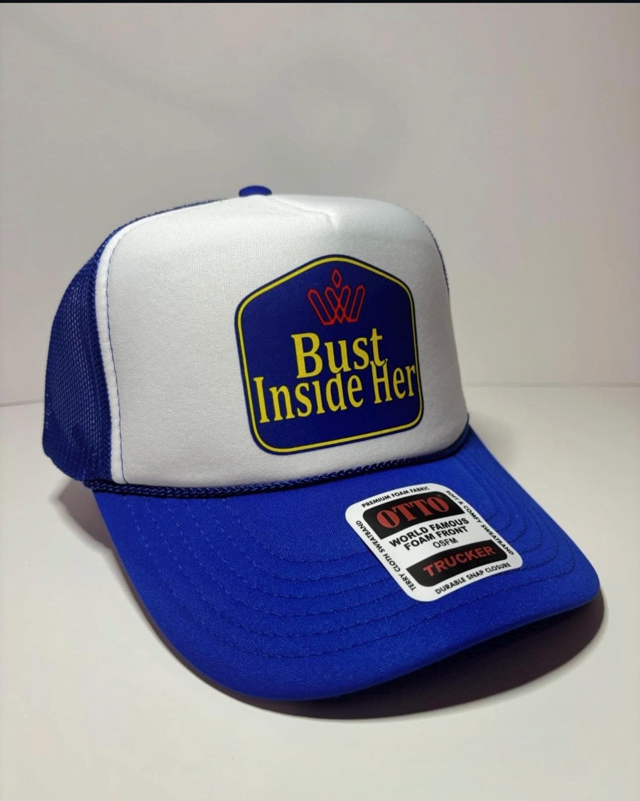 Bust Inside Her Custom Trucker Hat with parody design, Adjustable Snapback Closure, and  Logo, Ideal for Any Occasion